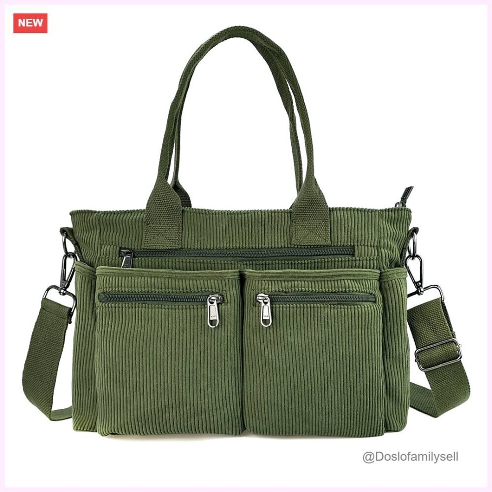 Corduroy Tote Bag with Multiple Pockets Crossbody Hobo Travel Purse